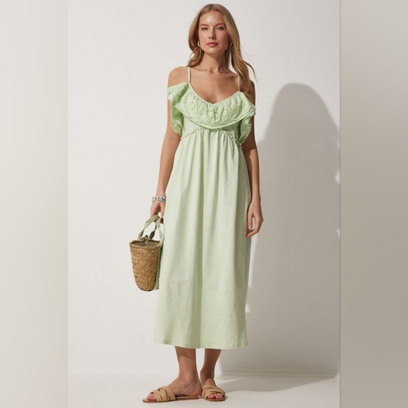 π Zara Cotton Maxi Dress w/ Frilly Eyelet Detail, L, NWT - Picture 16 of 16